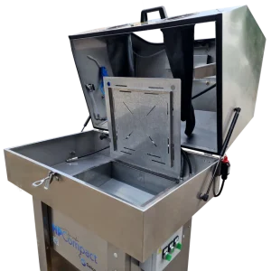 Masina manuala de spalat piese la presiune inalta HP Compact utilizata pentru curatarea ecologica a pieselor metalice cu apa calda si detergent biodegradabil.